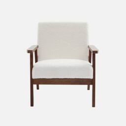 sweeek Scandi-style Armchair In Boucle Fabric & Walnut-stained Wood Frame in Cream - thumbnail 2