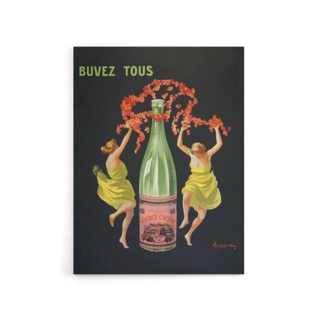 "Artery8 Drink All Cachat Vintage Ad Canvas Wall Art Print Cappiello in Black - Size: W12"" x H16""" - image 1
