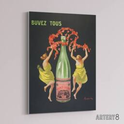 "Artery8 Drink All Cachat Vintage Ad Canvas Wall Art Print Cappiello in Black - Size: W12"" x H16""" - thumbnail 2
