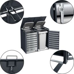 Phoenix Safe Company Double Wheelie Bin Storage, GB2213ASK, Silver effect, 80D x 132W x 116H CM - thumbnail 2