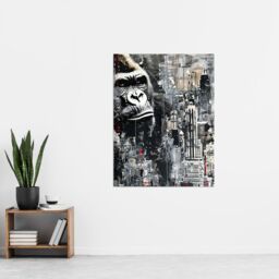 "Artery8 King Kong Gorilla New York Skyline Oil Painting Wall Art Print in Grey - Size: W24"" x H32""" - thumbnail 4