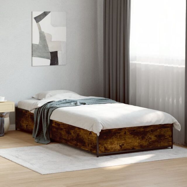 Berkfield Home Bed Frame without Mattress Smoked Oak 75x190 cm Small Single in Brown - image 1