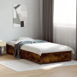 Berkfield Home Bed Frame without Mattress Smoked Oak 75x190 cm Small Single in Brown - thumbnail 1