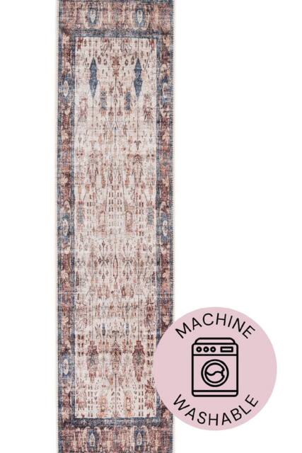Kukoon Washable Runner Rug Beige Floral Long Hallway Carpet Mat 80cm x 300cm - Size: 80 cm x 300 cm - image 1