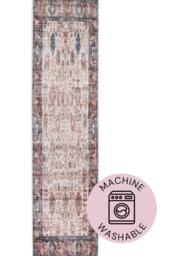 Kukoon Washable Runner Rug Beige Floral Long Hallway Carpet Mat 80cm x 300cm - Size: 80 cm x 300 cm