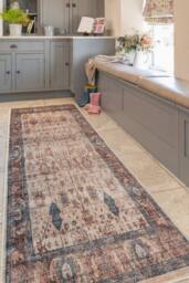 Kukoon Washable Runner Rug Beige Floral Long Hallway Carpet Mat 80cm x 300cm - Size: 80 cm x 300 cm - thumbnail 2