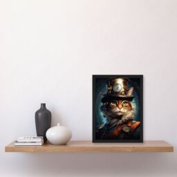 "Artery8 Top Hat Magic Cat Fun Steampunk Cat Explorer Artwork Art Print Framed Poster Wall Decor in Black - Size: W12"" x H16""" - thumbnail 4