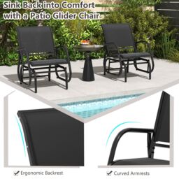 Gymax Swing Glider Chair Outdoor Rocking Chair With Study Metal Frame-Black in Black - thumbnail 6