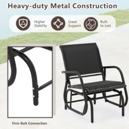 Gymax Swing Glider Chair Outdoor Rocking Chair With Study Metal Frame-Black in Black - thumbnail 2