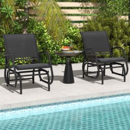 Gymax Swing Glider Chair Outdoor Rocking Chair With Study Metal Frame-Black in Black - thumbnail 7