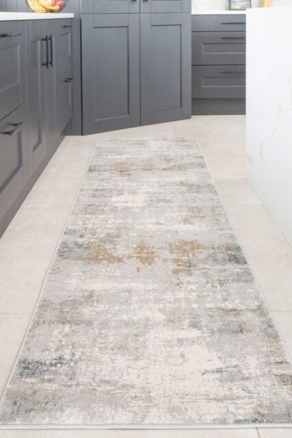 Kukoon Runner Rug Silver Grey Metallic Distressed Abstract Long Hallway Rugs - Size: 70 cm x 240 cm - image 1