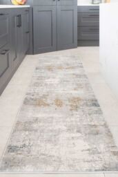 Kukoon Runner Rug Silver Grey Metallic Distressed Abstract Long Hallway Rugs - Size: 70 cm x 240 cm - thumbnail 1