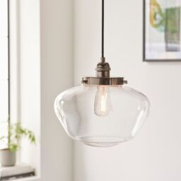 Loops Polished Nickel Ceiling Pendant Light Clear Glass Shade Hanging Lighting Fixture in Metallics - thumbnail 5