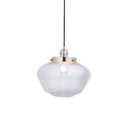 Loops Polished Nickel Ceiling Pendant Light Clear Glass Shade Hanging Lighting Fixture in Metallics - thumbnail 1