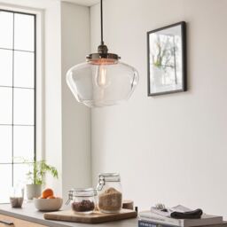 Loops Polished Nickel Ceiling Pendant Light Clear Glass Shade Hanging Lighting Fixture in Metallics - thumbnail 3