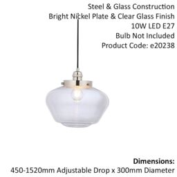 Loops Polished Nickel Ceiling Pendant Light Clear Glass Shade Hanging Lighting Fixture in Metallics - thumbnail 2