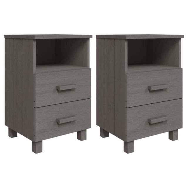 Berkfield Home Bedside Cabinets HAMAR 2 pcs Light Grey 40x35x62 cm Solid Wood - Size: 40 x 35 x 62 cm - image 1