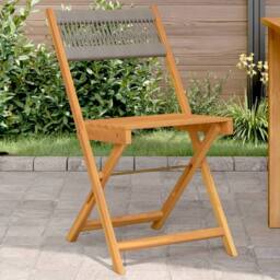 Berkfield Home Bistro Chairs 2 pcs Grey Solid Wood Acacia & Rope in Tan - thumbnail 2