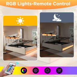 Matteo Double Bed Storage Bed Frame with LED Lighting, USB Type-C in Beige - thumbnail 4