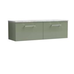 Balterley Level 1200mm Wall Hung 2 Drawer Unit & Laminate Worktop - Satin Green - thumbnail 1