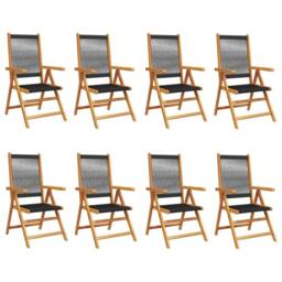 Berkfield Home Reclining Garden Chairs 8 pcs Black Solid Wood Acacia - thumbnail 1