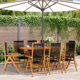 Berkfield Home Reclining Garden Chairs 8 pcs Black Solid Wood Acacia - thumbnail 2