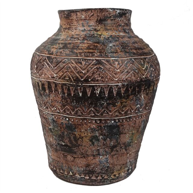 Leaf 40cm x 32cm Aztec Large Composite Textured Vase Composite Plant Pot in Dark Brown - Size: 40 cm x 32 cm - image 1