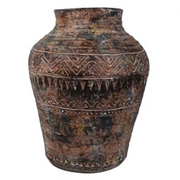 Leaf 40cm x 32cm Aztec Large Composite Textured Vase Composite Plant Pot in Dark Brown - Size: 40 cm x 32 cm - thumbnail 1
