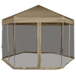 Berkfield Home Hexagonal Pop-Up Marquee with Sidewalls 3.6x3.1 m Taupe 220g/m ² - thumbnail 1