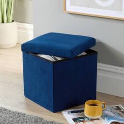 FORGEVIO Folding Ottoman Chest Blue Fabric Solid Storage Square Box - thumbnail 4