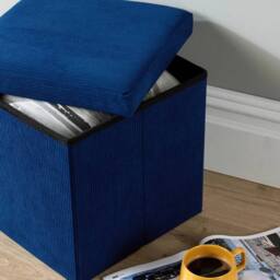 FORGEVIO Folding Ottoman Chest Blue Fabric Solid Storage Square Box - thumbnail 5
