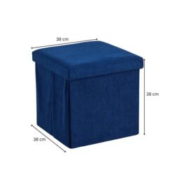 FORGEVIO Folding Ottoman Chest Blue Fabric Solid Storage Square Box - thumbnail 2