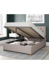 Aspire Olivier Upholstered Ottoman Storage Bed, Eire Linen Fabric in Off-White - Size: Super King - thumbnail 2