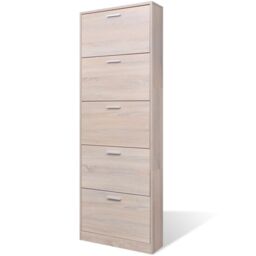 Berkfield Home Oak Look Wooden Shoe Cabinet with 5 Compartments in Brown - thumbnail 2