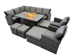 Fimous Rattan Outdoor Patio Gas Firpit Table Sofa Set with 4 Stools 2 Chairs in Dark Grey - thumbnail 2