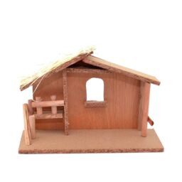 Shatchi LARGE Handmade Nativity Scene Birth Jesus Christ Wooden Stable Figurine House Sculpture Christmas Decoration Xmas Décor in Brown