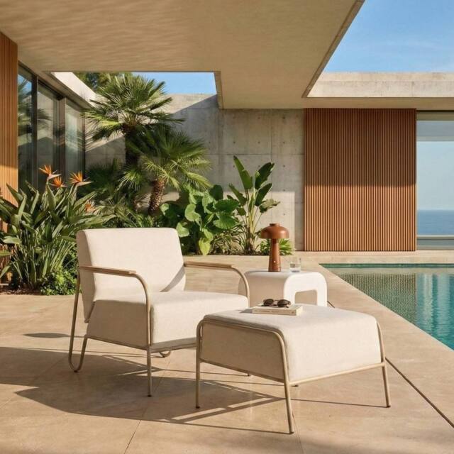 Wyld and Coco Beige Garden Chair with Upholstered Cushions and Footrest - image 1
