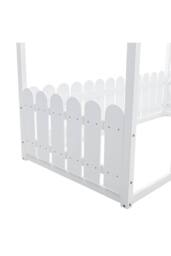 Wooden House Toddler Bed with Fence & Roof in White - thumbnail 7
