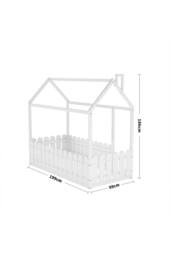 Wooden House Toddler Bed with Fence & Roof in White - thumbnail 2