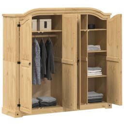 Berkfield Home Wardrobe Corona 194x52x186 cm Solid Wood Pine in Brown - Size: 194 x 52 x 186 cm - thumbnail 3