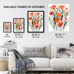 Artery8 Abstract Wild Poppy Flowers Boho Floral Painting Framed Wall Art in Pink - Size: A4 - thumbnail 3