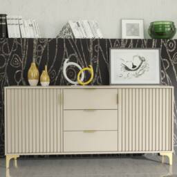 Mex Furniture LTD Sideboard Tide Crest 140cm - Cashmere Warm Beige Taupe Finish & Gold - thumbnail 4