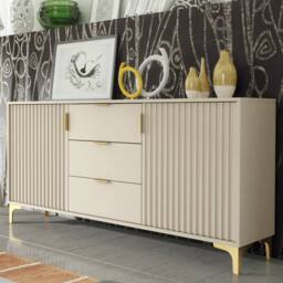Mex Furniture LTD Sideboard Tide Crest 140cm - Cashmere Warm Beige Taupe Finish & Gold - thumbnail 1