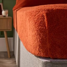 OHS Teddy Fleece Thermal Fitted Bed Sheet in Burnt Orange - Size: King Fitted - thumbnail 3