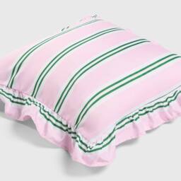 OHS 2 x Double Stripe Faux Linen Frill Cushion Covers in Pink - Size: 45 cm x 45 cm - thumbnail 5