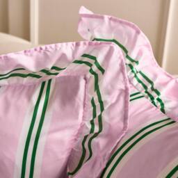 OHS 2 x Double Stripe Faux Linen Frill Cushion Covers in Pink - Size: 45 cm x 45 cm - thumbnail 2