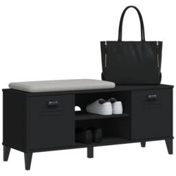 Berkfield Home Shoe Bench VIKEN Black 106x35x45 cm Solid Wood Pine - Size: 106 x 35 x 45 cm - thumbnail 4