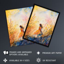 "Artery8 Little in Summer Meadow Dusk Painting Wall Art Print in Yellow - Size: W24"" x H32""" - thumbnail 2