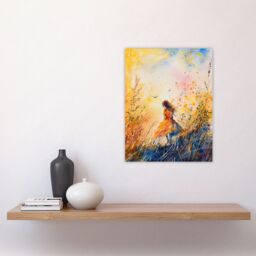 "Artery8 Little in Summer Meadow Dusk Painting Wall Art Print in Yellow - Size: W24"" x H32""" - thumbnail 4