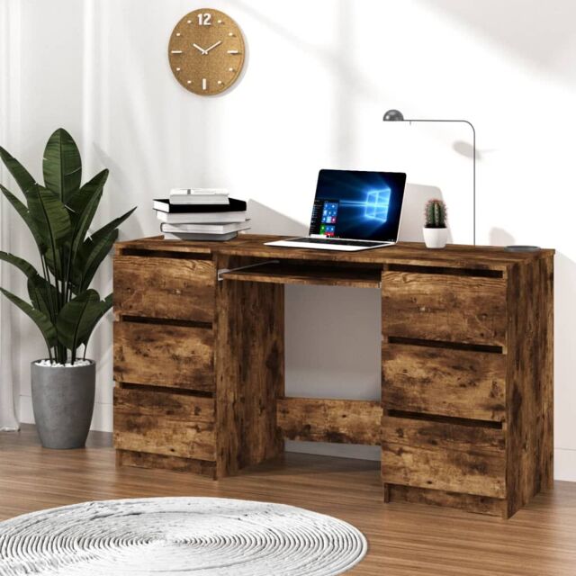 Berkfield Home Writing Desk Smoked Oak 140x50x77 cm Engineered Wood in Brown - Size: 140 x 50 x 77 cm - image 1